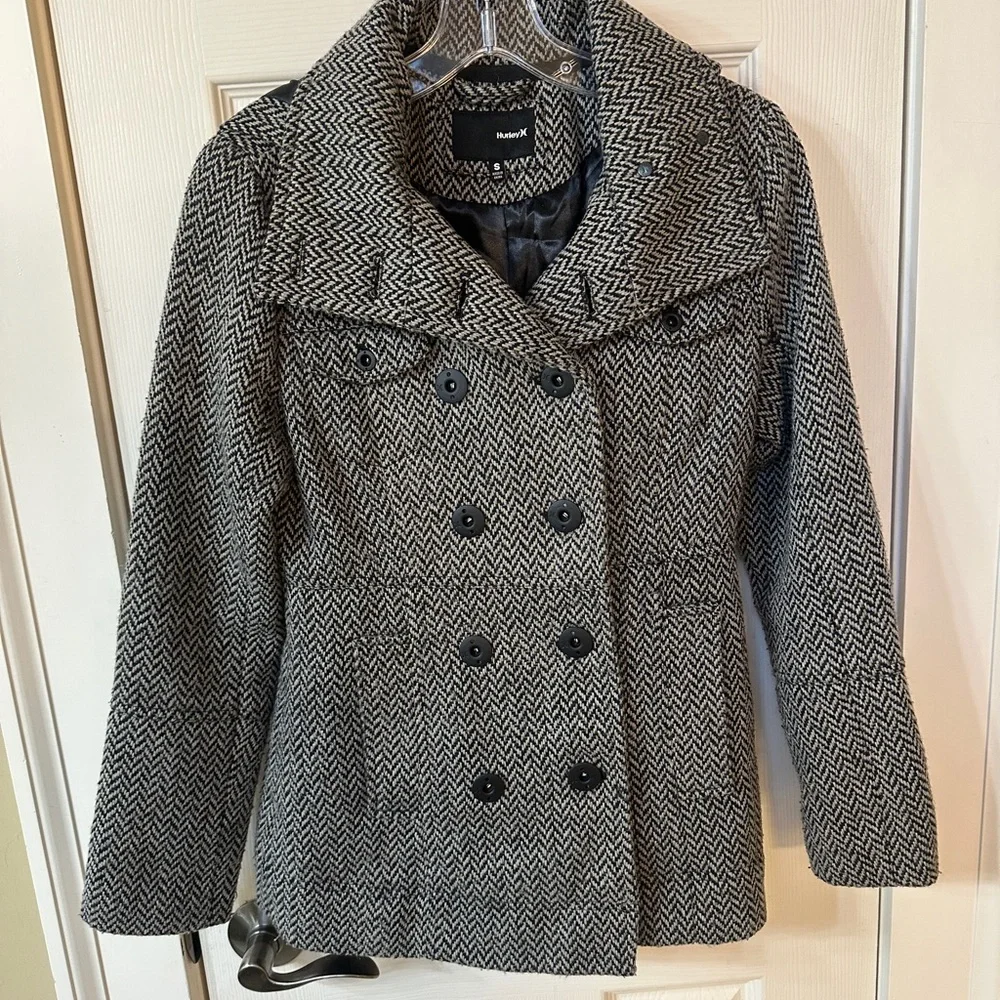 Hurley Wool Blend Double Breasted Herringbone Textured Tailored Classic Jacket S